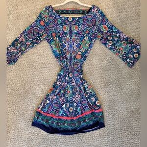 Laundry By Shelli Segal Blue Paisley Midi Dress with Multicolor Print